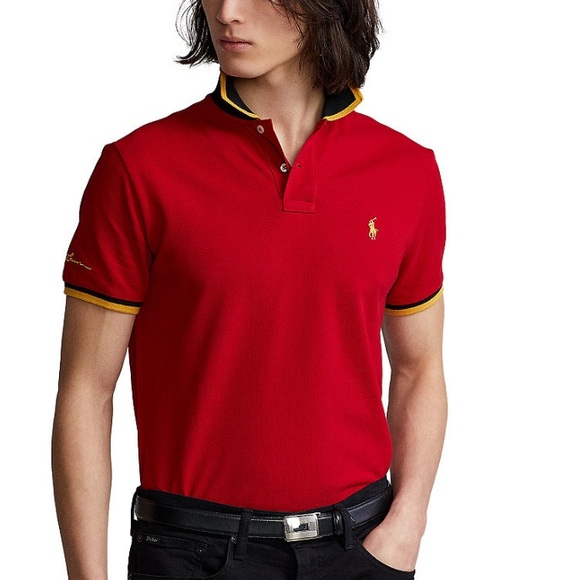 Polo Ralph Lauren Black Custom-Slim-Fit Mesh Signature Polo Shirt - Picture 1 of 5